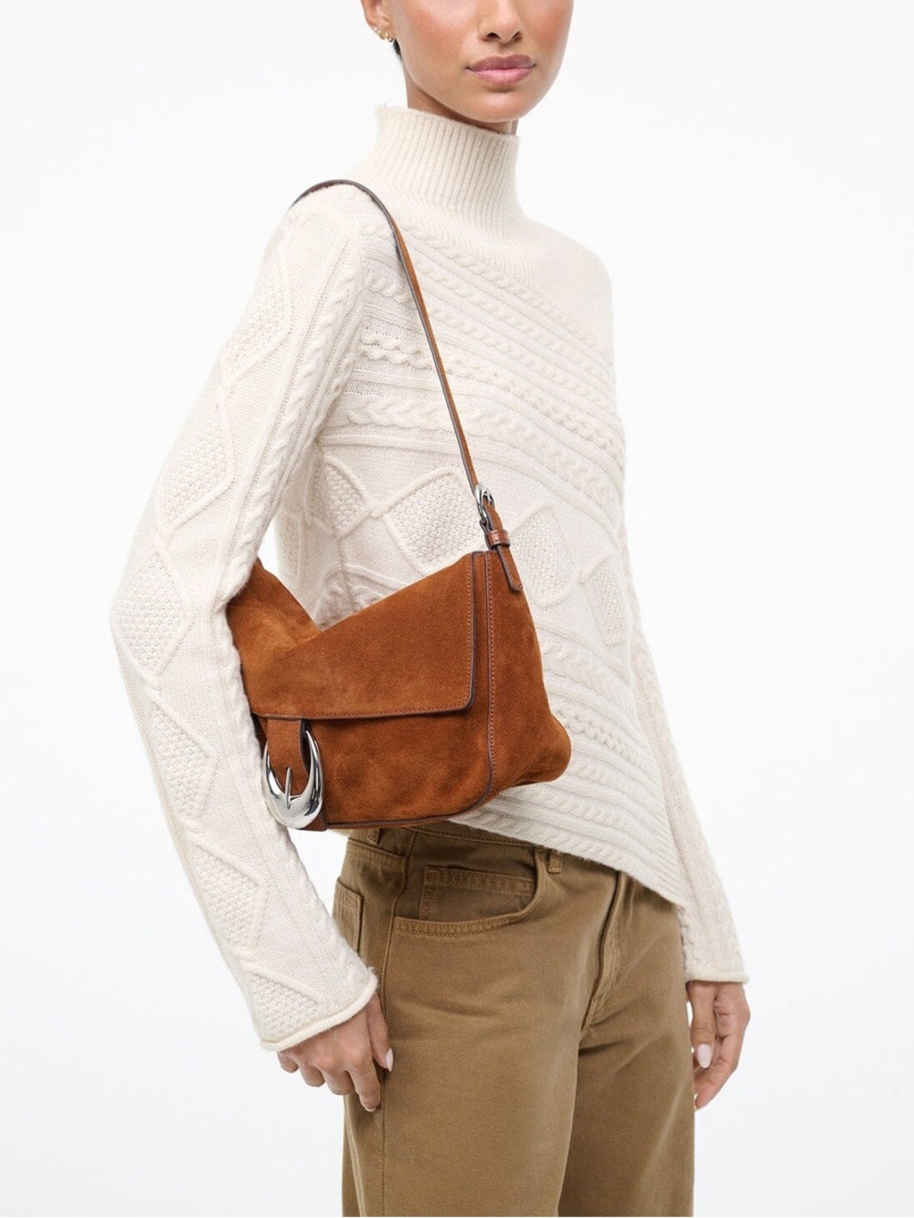 STAUD Medium Harlow Suede Shoulder Bag - Tabac - Picture 4 of 12